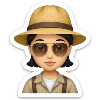 tourist kid with big hat and black hair sticker