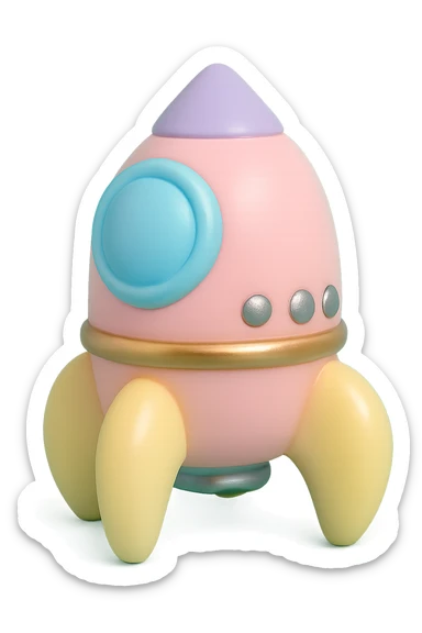 spaceship vinyl figure style, metallic details sticker