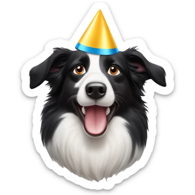 A  happy Australian Border Collie with a half-black, half-white face wearing a Birthday Party Hat.  sticker