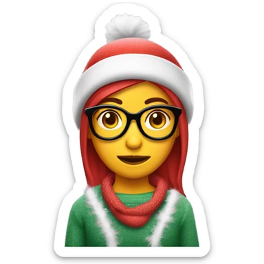 Chica pelirroja con lentes y gorro de navidad sticker