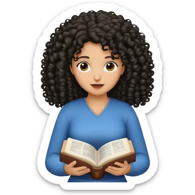 Woman curly hair black reading bible sticker