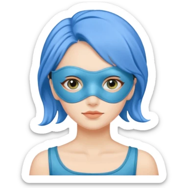 woman with a sleep eye mask and blue hair sticker