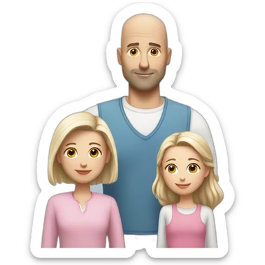 white bald dad and white daughter with long dark hair and white daughter with short pink hair sticker