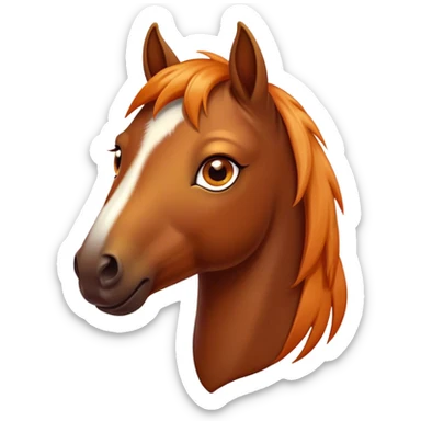 Cinematic Cute Bay Horse Portrait Emoji, Head tilted playfully and inquisitively, showcasing a glossy bay fur with a vibrant sheen and expressive amber eyes filled with curiosity, Simplified yet irresistibly adorable features, highly detailed, glowing with a warm, friendly glow, high shine, affectionate and spirited, stylized with a touch of whimsy, bright and endearing, soft glowing outline, capturing the essence of a mischievous yet loving horse, so playful it feels like it could prance out of the screen and into your arms! sticker