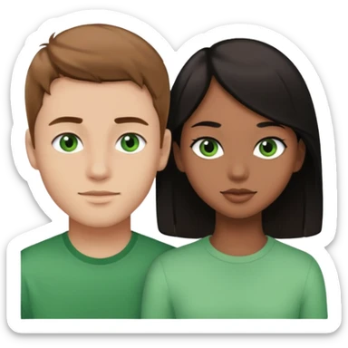 A boyfriend with light brown hair and green eyes next to his girlfriend with black eyes and black hair sticker