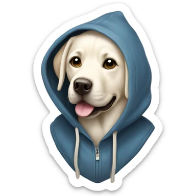 White Labrador wearing a hoodie sticker