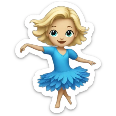 little blonde girl dancing in a blue bird costume sticker