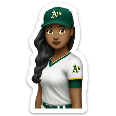 Oakland Athletics young woman black hair baseball cap sticker