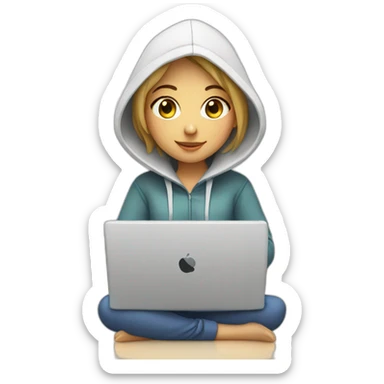 a white tenage girl wearing a hoodie working on a laptop sticker