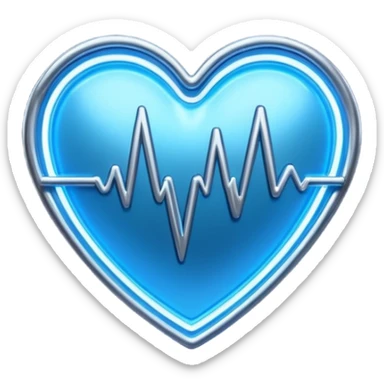 Futuristic premium medical AI logo emoji, sleek metallic heart or shield, ECG line forming stylized letters AI, neon blue and silver, 3D effect, glowing edges, minimal but bold, tech-savvy, high-tech healthcare branding, instantly recognizable, viral-ready, vector flat style with subtle shadows sticker