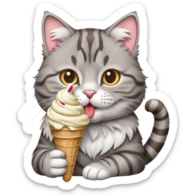 gray tabby cat eating ice cream sticker