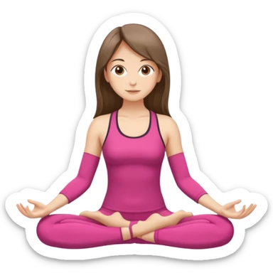This same girl is sitting in a lotus position, with valley-length hair, wearing sportswear, with fair skin, brown eyes, and normal body proportions. sticker