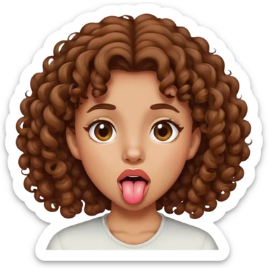 girl with brown curly hair sticking tongue out sticker