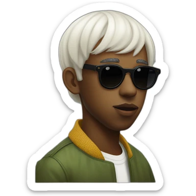 tyler the creator with a short white wig and dark sunglasses looking looking slightly annoyed side view sticker