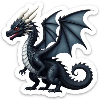 A dragon that is  black 🖤 with white spots. HUGE wings and a tail. Also detailed  sticker