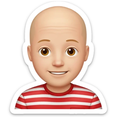 happy bald young man with red striped shirt sticker
