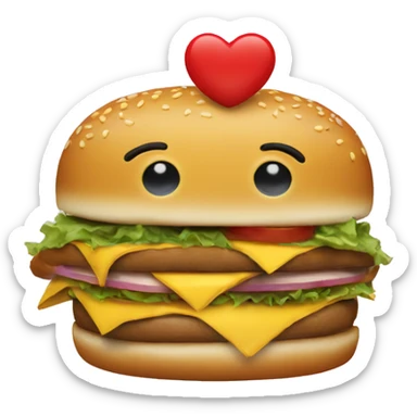 heart eye smiley face holding a cheeseburger sticker