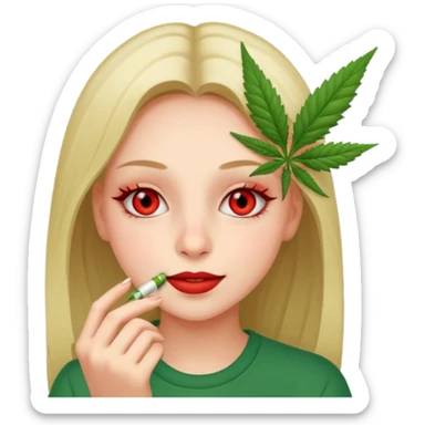 Girl happy smelling marijuana  sticker