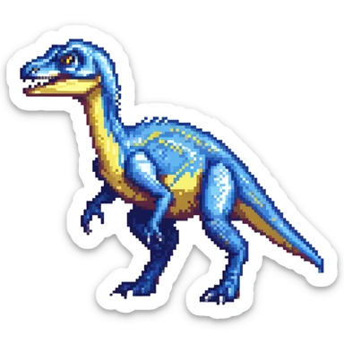 Electric blue velociraptor dinosaur with detailed pixel art texture sticker