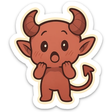 a chibi-style imp, round face, blushing cheeks, looking surprised, cartoonish style, cute and expressive sticker