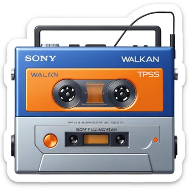 Sony Walkman TPS-L2 portable cassette player from 1979, blue and silver with orange buttons sticker