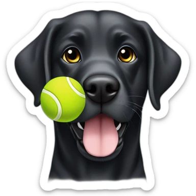Black Labrador retriever tennis ball in mouth small eyes gray hair on chin sticker