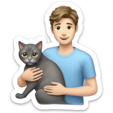White brunette boy petting grey cat sticker
