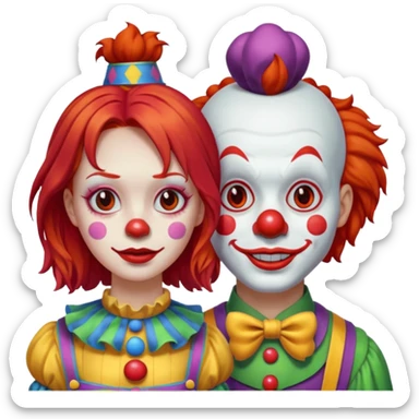 clown with a red haired girl next to him sticker