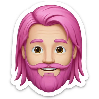 man with very long straight hair pink and beard no mustache sticker