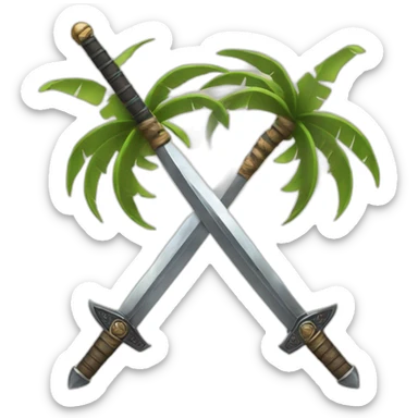 two swords with a palm tree in the middle sticker