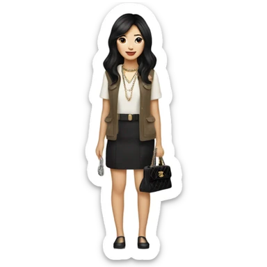 Realistic Dark hair Chanel Asian Girl with Birkin bag and Chanel necklace sticker