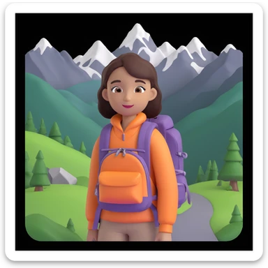 girl back packing mountains in background, close up pose sticker