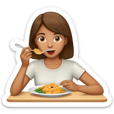 Mujer comiendo sticker