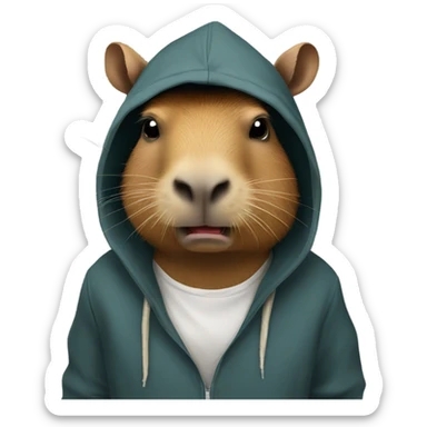 Capybara wearing a hoodie, smoking a cigarette sticker
