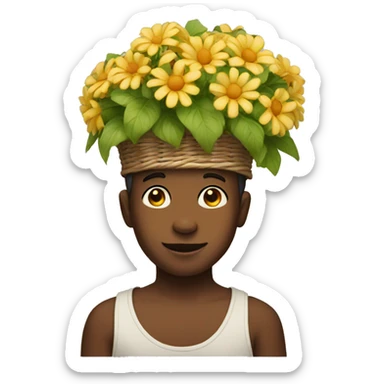 boy with a flower basket on head sticker