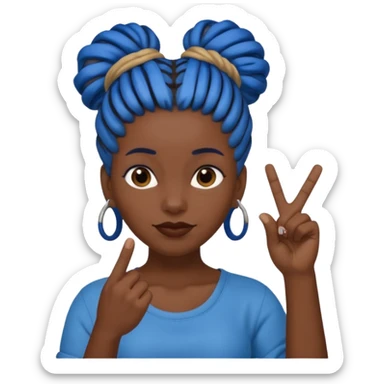 brown girl with blue dreads in a bun and middle finger sticker