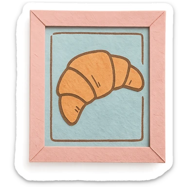 coffee shop wall art frame with croissant doodle, soft pastel colors, hand-drawn style sticker