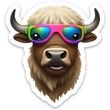 A buffalo celebrating with ski goggles on  sticker