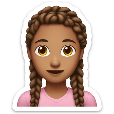 girl with brown braids, brown eyes, freckles, pink shirt, and black pants sticker