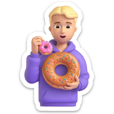 Justin Bieber holding a donut in 3D emoji style sticker