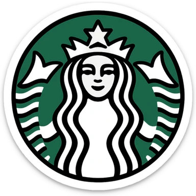 Starbucks logo, iconic mermaid, green and white, clean vector style sticker