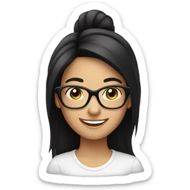 happy girl with black hair and eyeglasses sticker