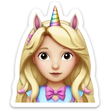 Unicorn in long blond hair with bow sticker