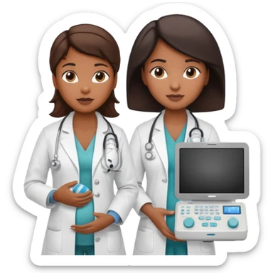 black female doctor and caucasian ultrasound technician performing a fetal ultrasound sticker