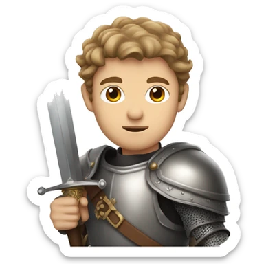 Man with gray eyes, light-brown hair, knight clothes, with sword sticker