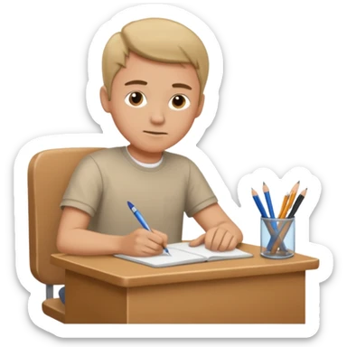 man sitting at a school desk, writing sticker