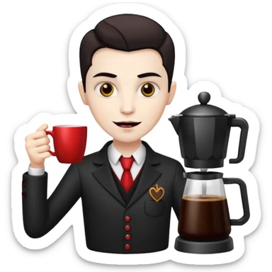 Vampire Barista with a coffee maker Infront    sticker