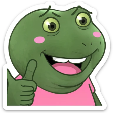 Blonde tan girl with straight long hair, laughing, and pointing straight forward towards the front of the screen wearing pink sticker