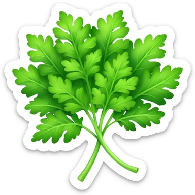 Cinematic Realistic Parsley Emoji, Fresh and vibrant, with bright green, frilly leaves that seem to shimmer with vitality. The plant exudes a sense of healthy growth and aromatic zest, inviting both beauty and flavor into any dish. Soft glowing outline, capturing the essence of freshness, health, and culinary delight in a sprig of parsley! sticker