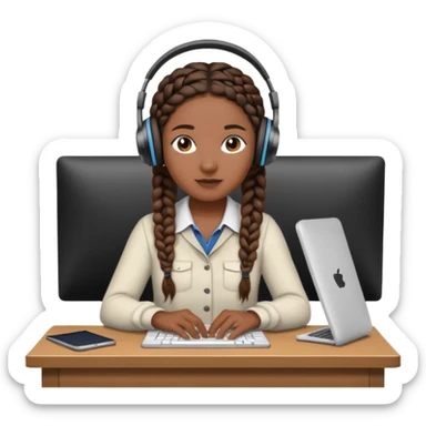 realistic dark brown skinned female with braids leaving desk with headphones on sticker